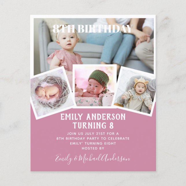 8TH Birthday Photo Collage Invite Boy Girl Mixed Flyer (Front)