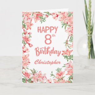 8th Birthday Pink Peach Peonies Watercolor Floral  Card