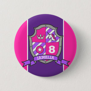 8th Birthday pink purple knights princess age pin