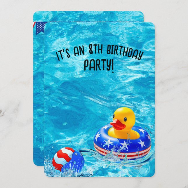 8th Birthday Pool Party With Yellow Duck Invitation (Front/Back)