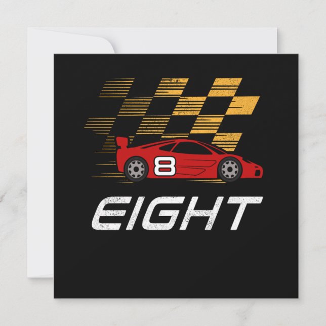 8th Birthday Racing Car Gift 8 Years Race Driver Invitation (Front)