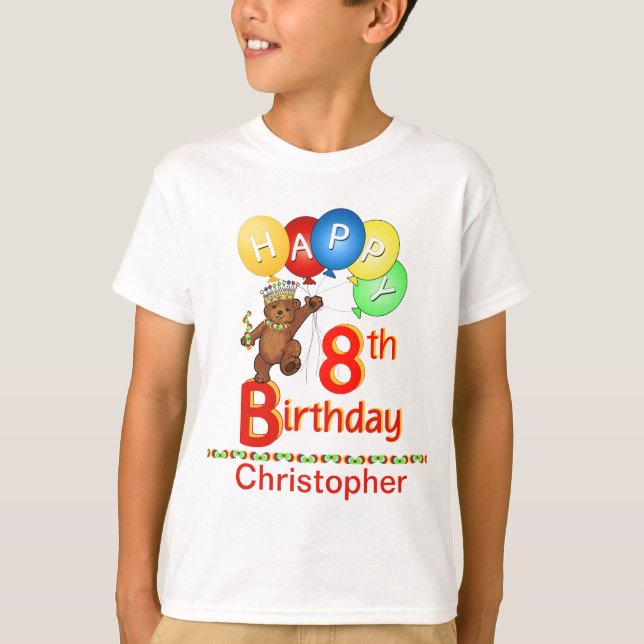 8th Birthday Regal Teddy Beary Custom Name T-Shirt (Front)
