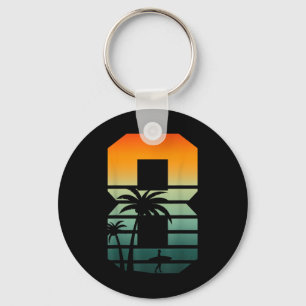8th Birthday Retro Beach Summer Themed 8 Years Old Key Ring