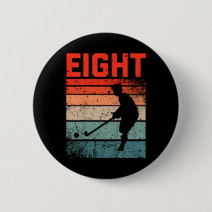 8th Birthday Retro Field Hockey 8 Years Old Boy Gi 6 Cm Round Badge