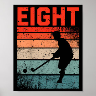 8th Birthday Retro Field Hockey 8 Years Old Boy Gi Poster