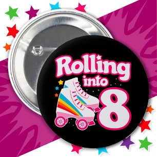 8th Birthday Roller Skating 8 Years Old Skate 6 Cm Round Badge