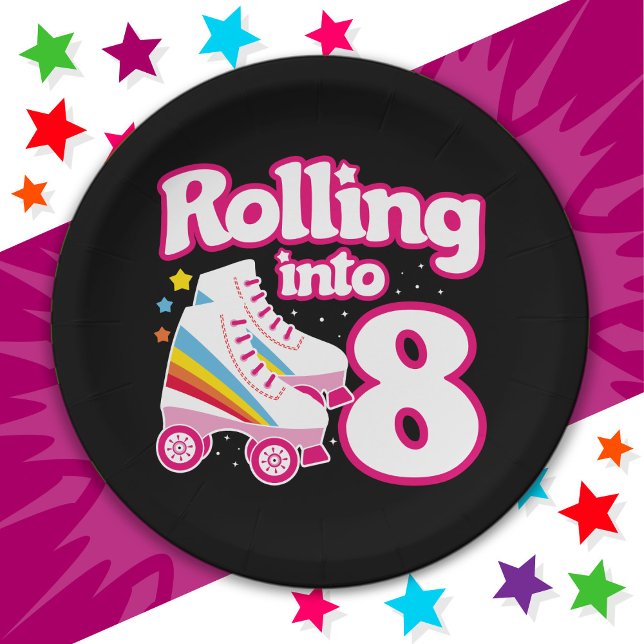 8th Birthday Roller Skating 8 Years Old Skate Paper Plate (Creator Uploaded)