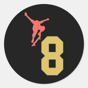 8th Birthday Skateboard Lovers Skater 8 Years Old  Classic Round Sticker