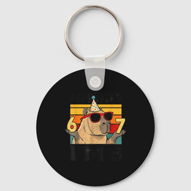 8th birthday survived 67 8 funny capybara kid key ring (Front)