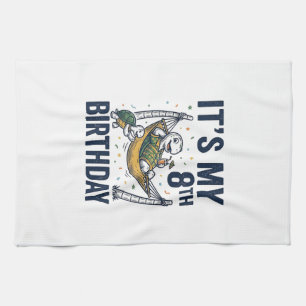 8th Birthday Turtle Hammock Vintage Engraving Desi Tea Towel
