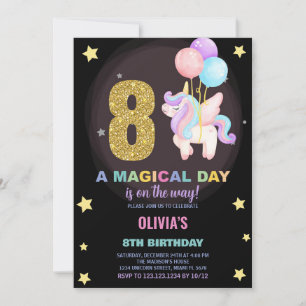 8th Birthday Unicorn Birthday Invitations