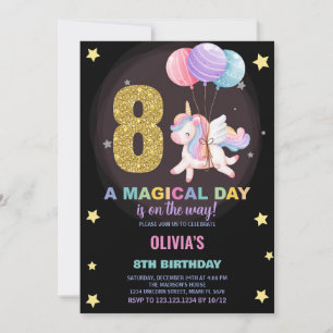8th Birthday Unicorn Birthday Invitations