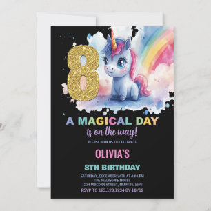 8th Birthday Unicorn Birthday Invitations