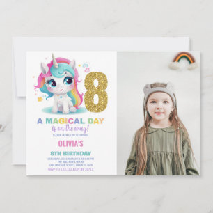 8th Birthday Unicorn Birthday Invitations photo