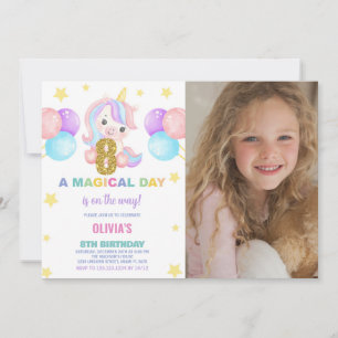 8th Birthday Unicorn Birthday Invitations photo
