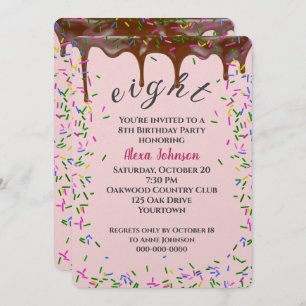 8th Birthday With Chocolate Icing And Sprinkles Invitation