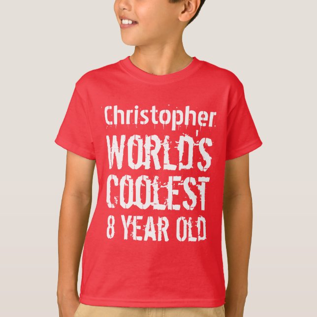 8th Birthday World's Coolest 8 Year Old RED 2 T-Shirt (Front)