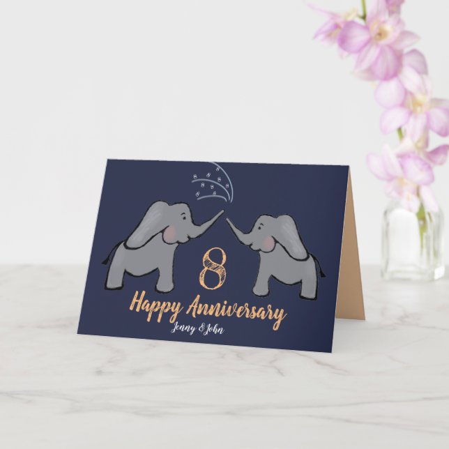 8th bronze wedding anniversary cute elephant card (Orchid)