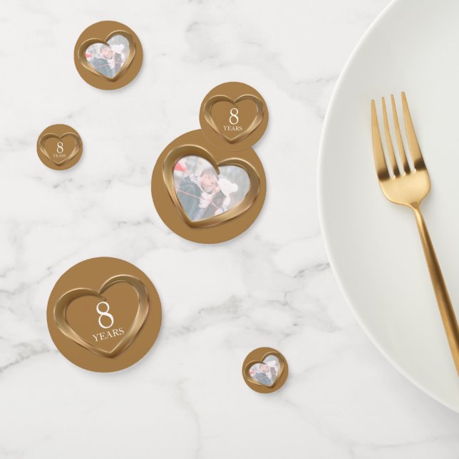 8th bronze wedding anniversary heart and photo confetti (Group)