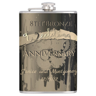 8th Bronze Wedding Anniversary Hip Flask