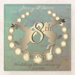 8th Bronze Wedding Anniversary Reindeer Glass Coaster