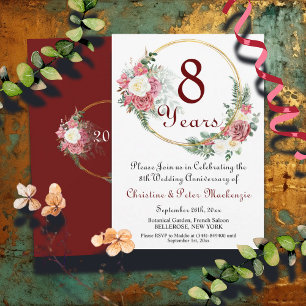 8th Bronze Wedding Anniversary Roses Gold Frame Invitation