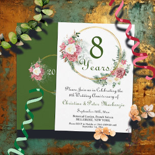 8th Bronze Wedding Anniversary Roses Gold Frame Invitation