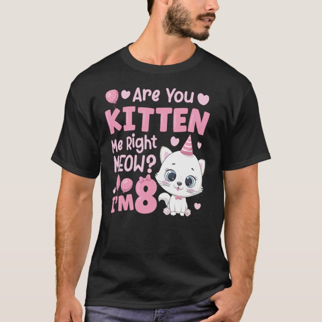 8th Cat Birthday Party Eight Year Old Girl Kitty B T-Shirt (Front)