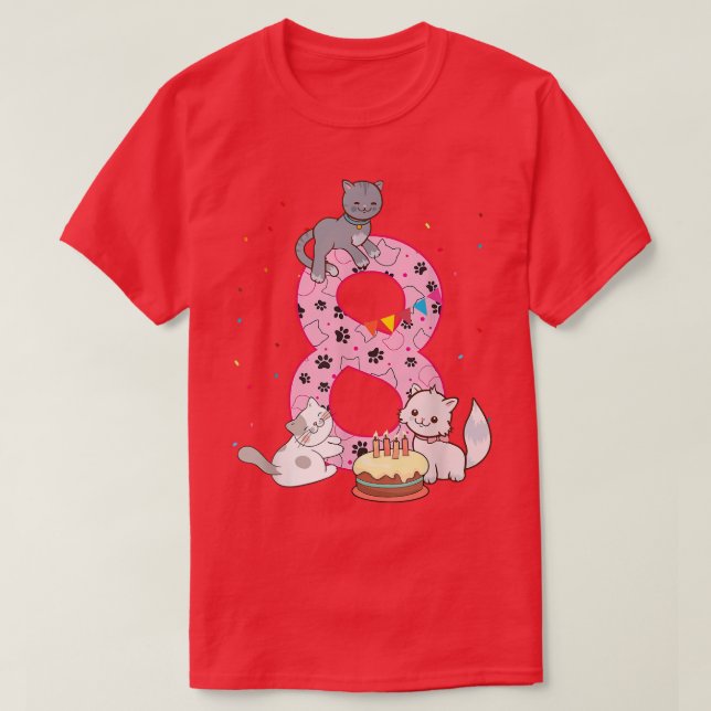 8th Cats Birthday Girl party cute 8 years old Sinc T-Shirt (Design Front)