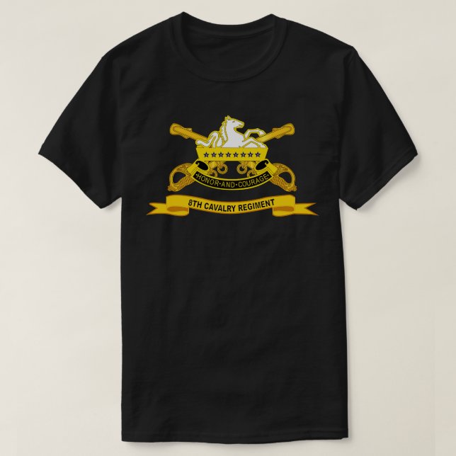 8th Cavalry Regiment w Br Ribbon T-Shirt (Design Front)