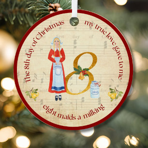 8th Day of Christmas Eight Maids A-Milking Metal Tree Decoration