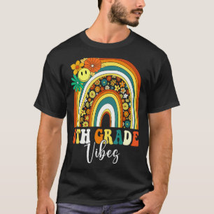 8th Eighth Grade Vibes Retro Rainbow Teacher Back T-Shirt