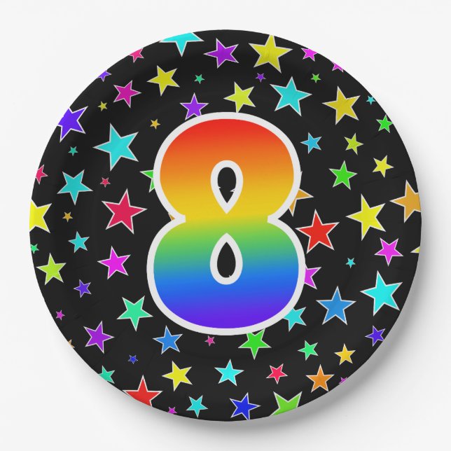 8th Event: Bold, Fun, Colourful Rainbow 8 Paper Plate (Front)