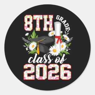 8th Grade Cl Of 2026 Graduation Floral Girls Premi Classic Round Sticker