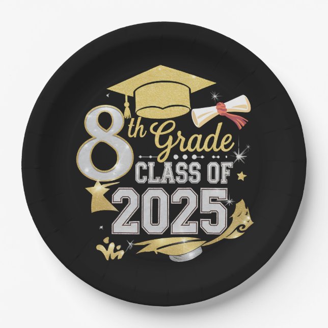 8th Grade Class Of 2025 Graduate Graduation Paper Plate (Front)