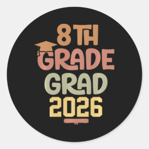 8th Grade Grad Cl Of 2026 Graduation Bold Cosy Col Classic Round Sticker