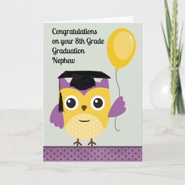 8th Grade Graduation for Nephew with Owl Card (Front)