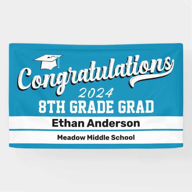 8th Grade Graduation Light Blue and White  Banner (Horizontal)