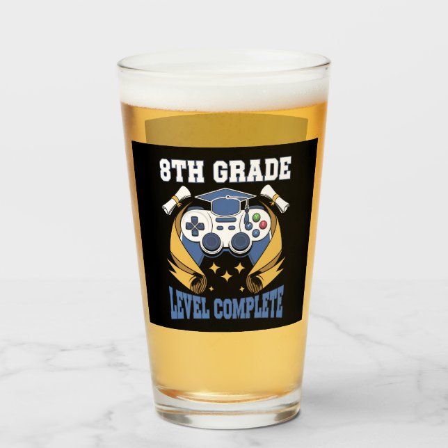 8th Grade Level Complete Gaming Gamer Graduation Glass (Front Filled)