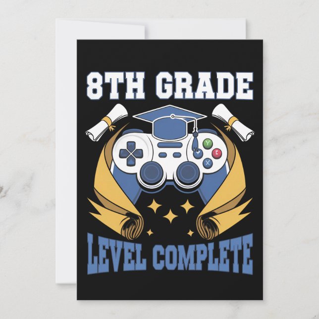 8th Grade Level Complete Gaming Gamer Graduation Invitation (Front)