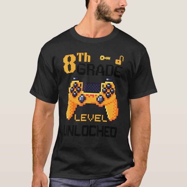 8th Grade Level Unlocked Video Game Pixel Controll T-Shirt (Front)