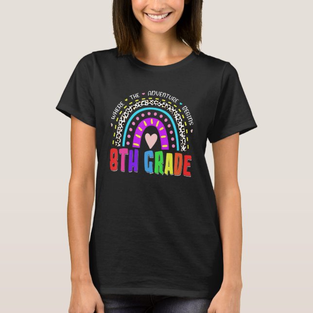   8th Grade Rainbow Leopard First Day Back To Scho T-Shirt (Front)