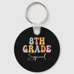 8th Grade Squad Retro Groovy Women Happy First Day Key Ring
