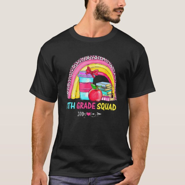 8th Grade Squad Teacher Leopard Rainbow Back To Sc T-Shirt (Front)