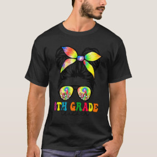 8th Grade Teacher Messy Bun Groovy First Day Of Sc T-Shirt