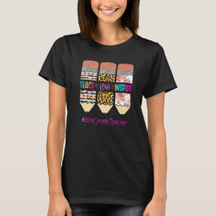 8th Grade Teacher Teach Love Inspire Pencil Leopar T-Shirt