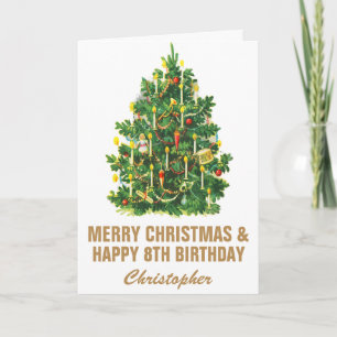8th Happy Birthday and Merry Christmas Tree Card