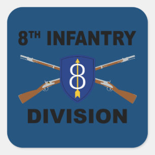 8th Infantry Division - Crossed Rifles - With Text Square Sticker