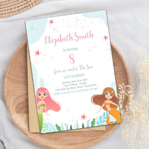 8th Mermaid Birthday Invitations