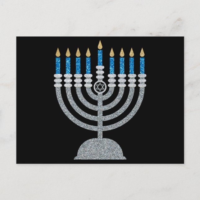 8th Night of Hanukkah Glitter Postcard (Front)